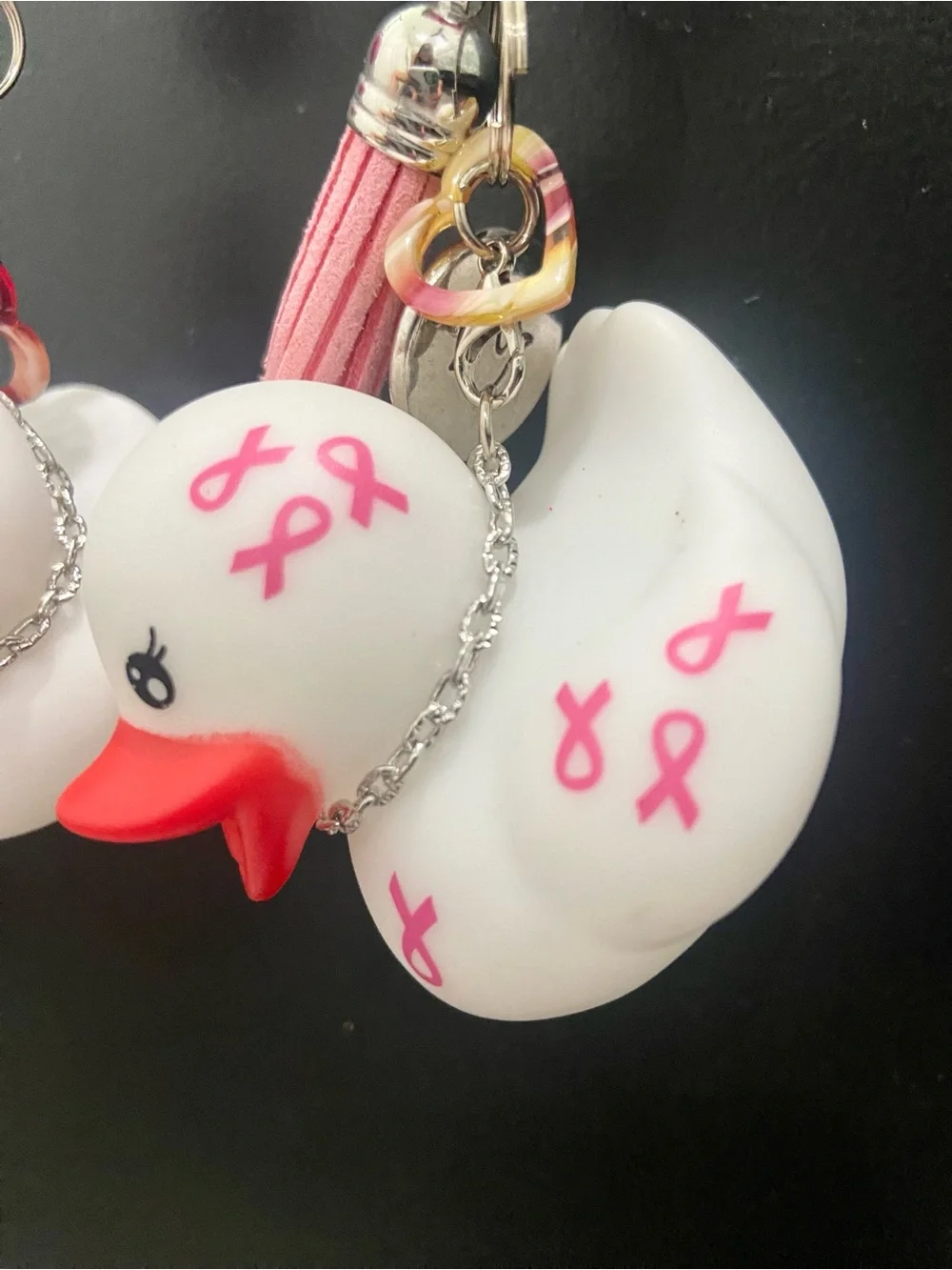 Set of 2 Breast Cancer Awareness duck bag clips/keychain-Handmade-New